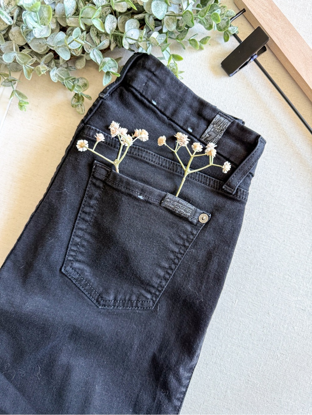 7 For All Mankind Blair The Ankle Skinny Black Size 25